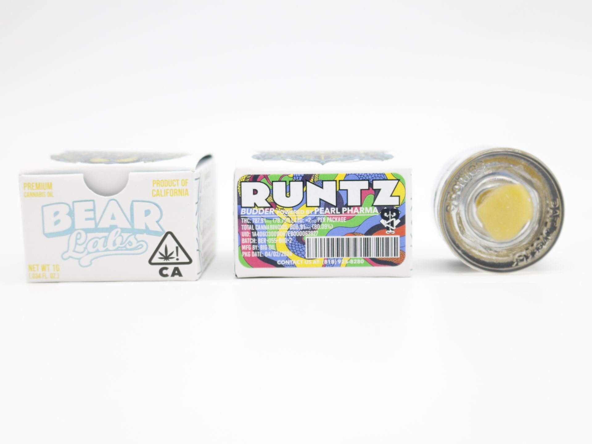 A box of bear labs next to a jar of Runtz