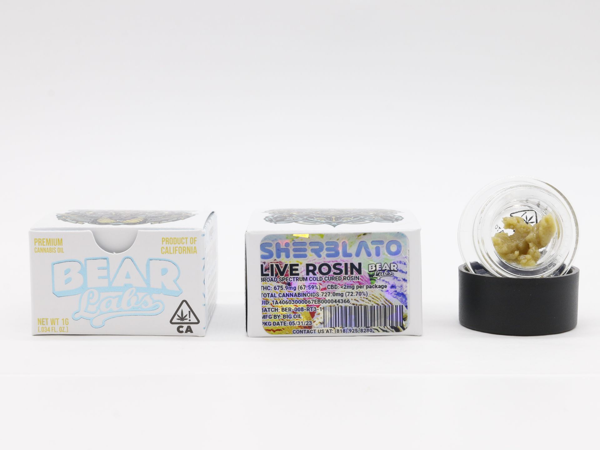 A box of bear labs next to a jar of Sherblato