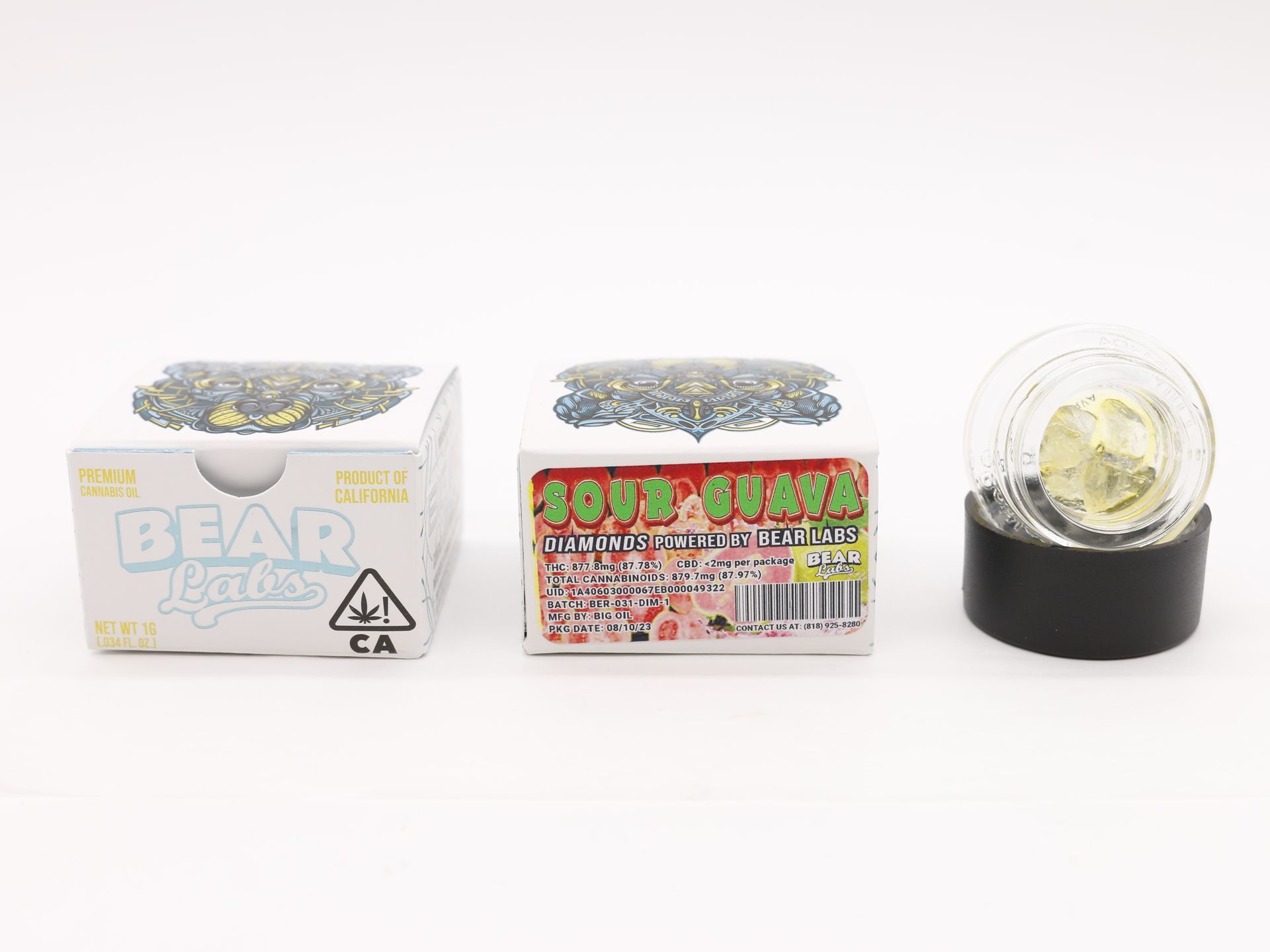 A box of bear labs next to a jar of Sour Guava