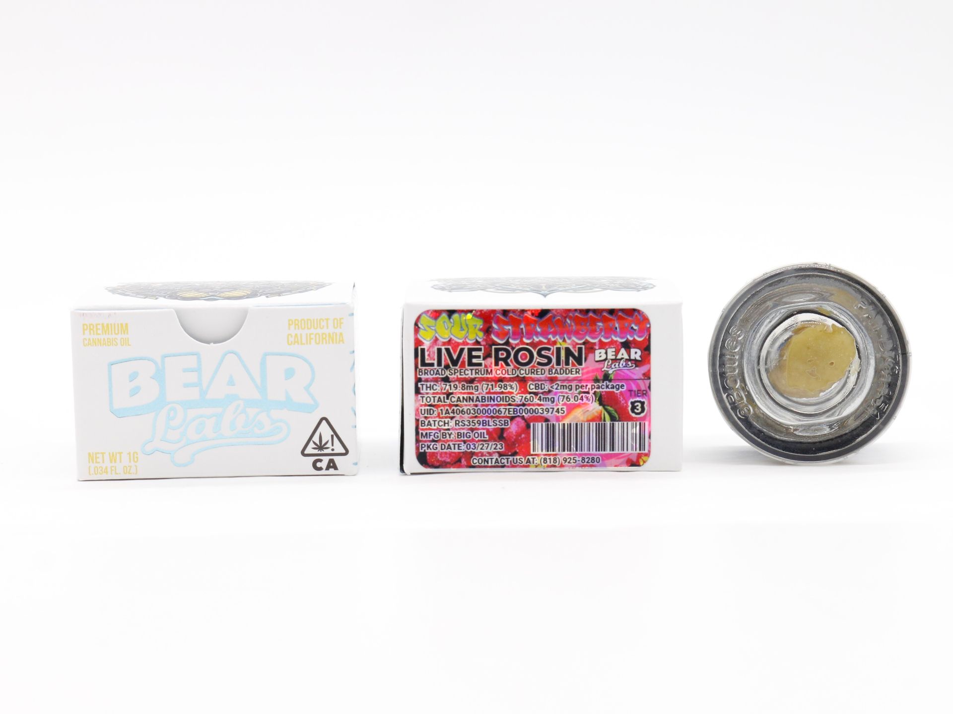 A box of bear jelly and a jar of bear jelly on a white background.