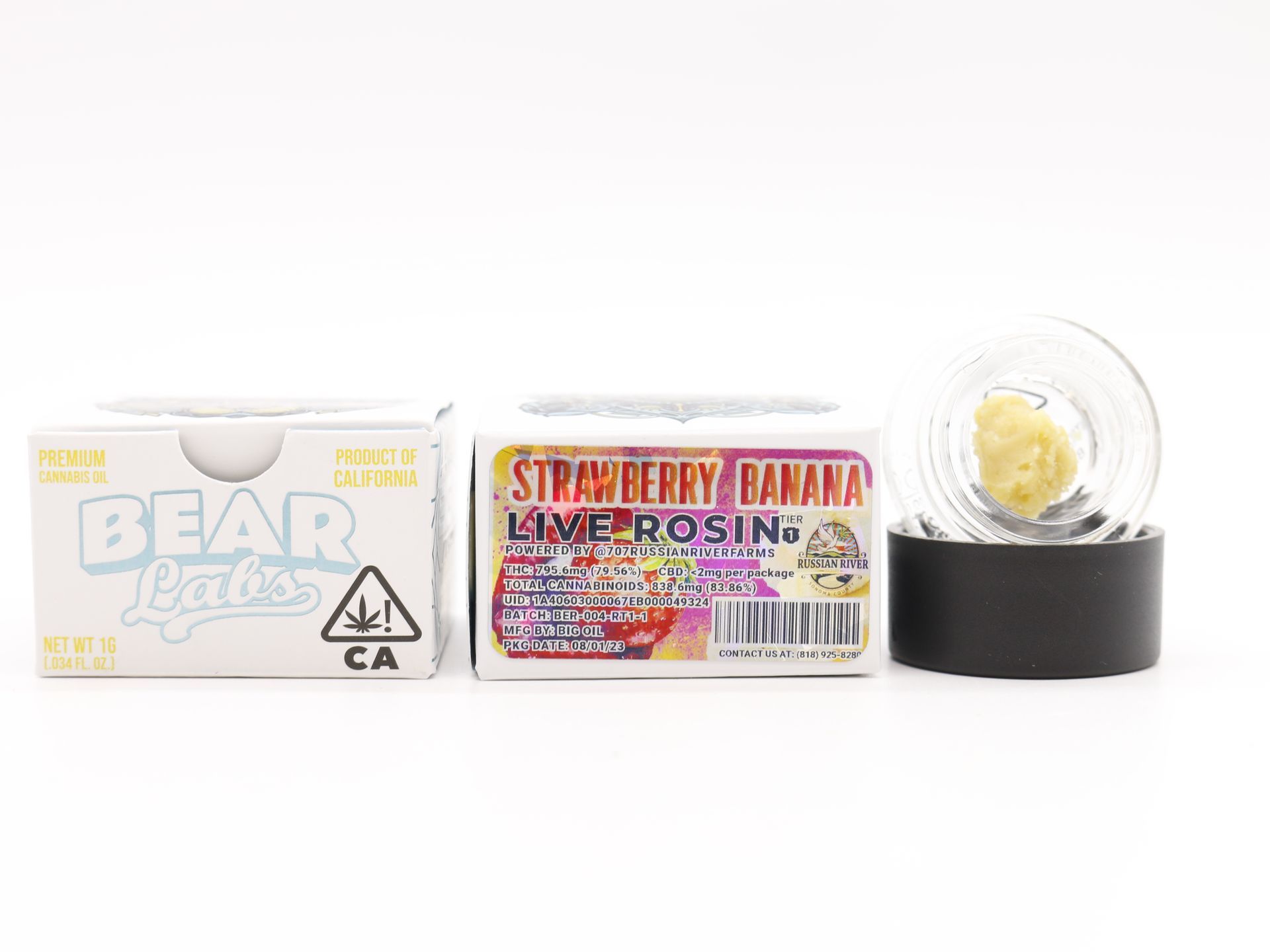 A box of bear labs next to a jar of Strawberry Banana