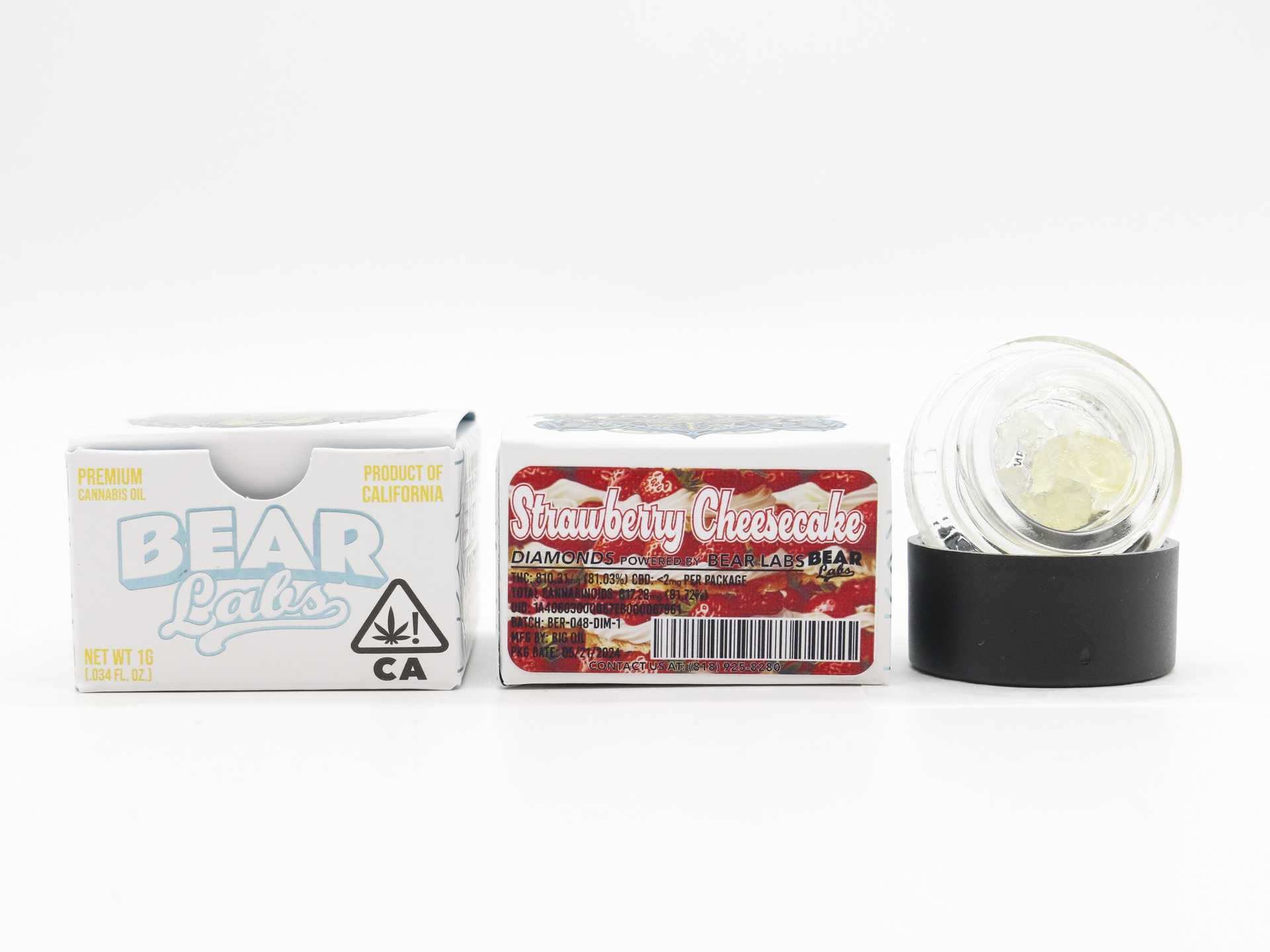 A box of bear labs next to a jar of Strawberry Cheesecake
