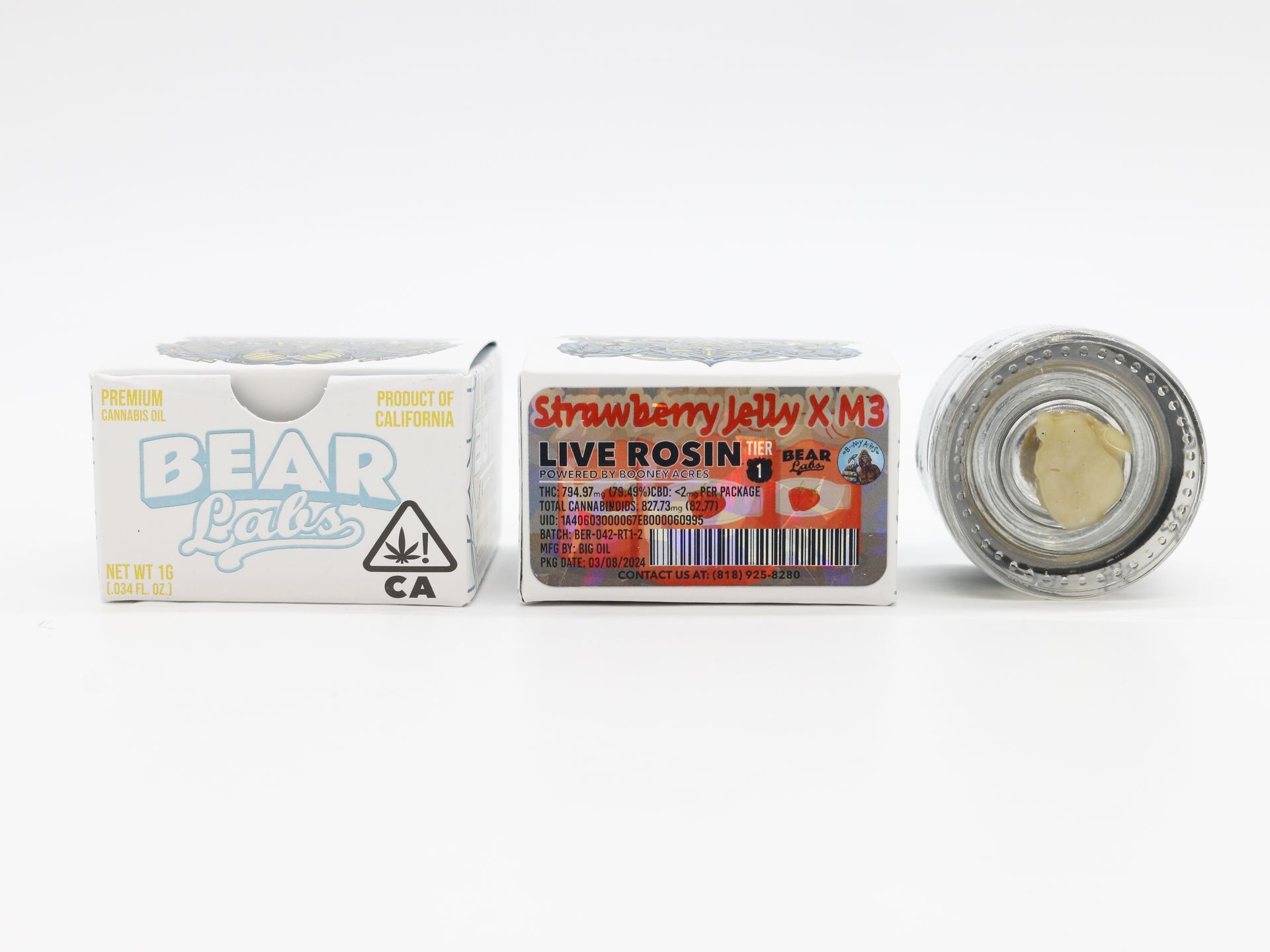 A box of bear labs next to a jar of Strawberry Jelly X M3