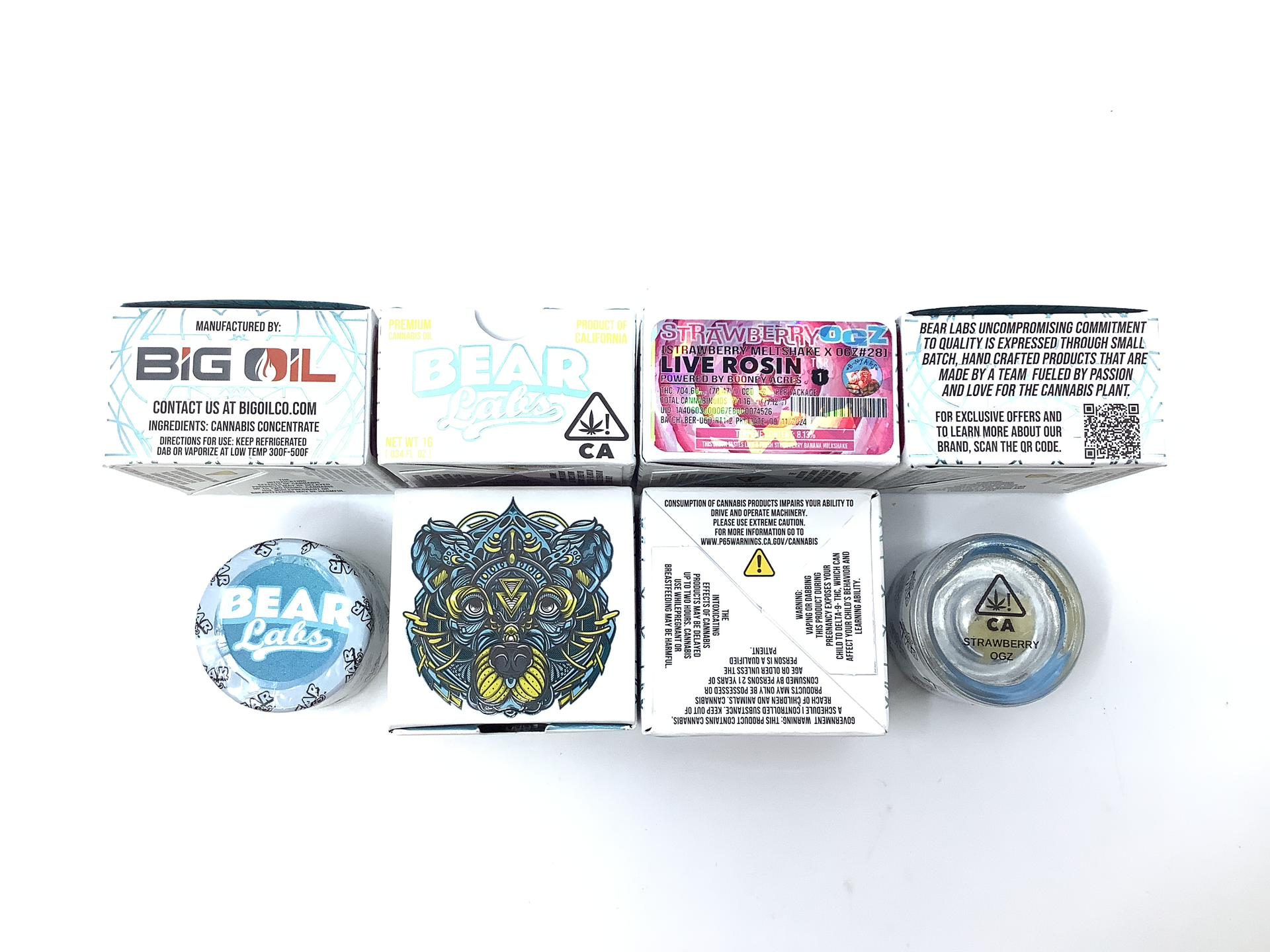 A box of bear labs next to a jar of Strawberry Ogz