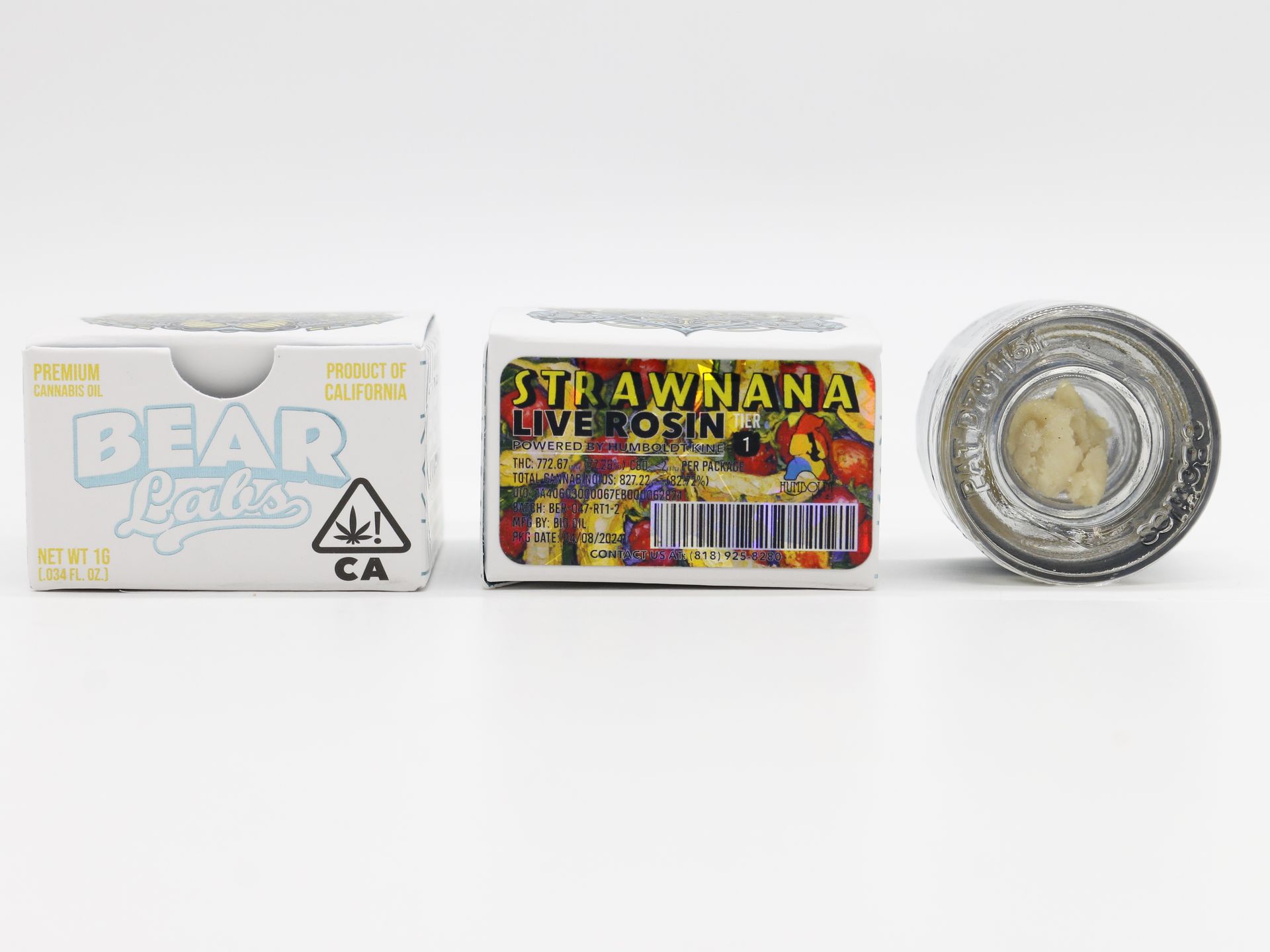 A box of bear labs next to a jar of Strawnana