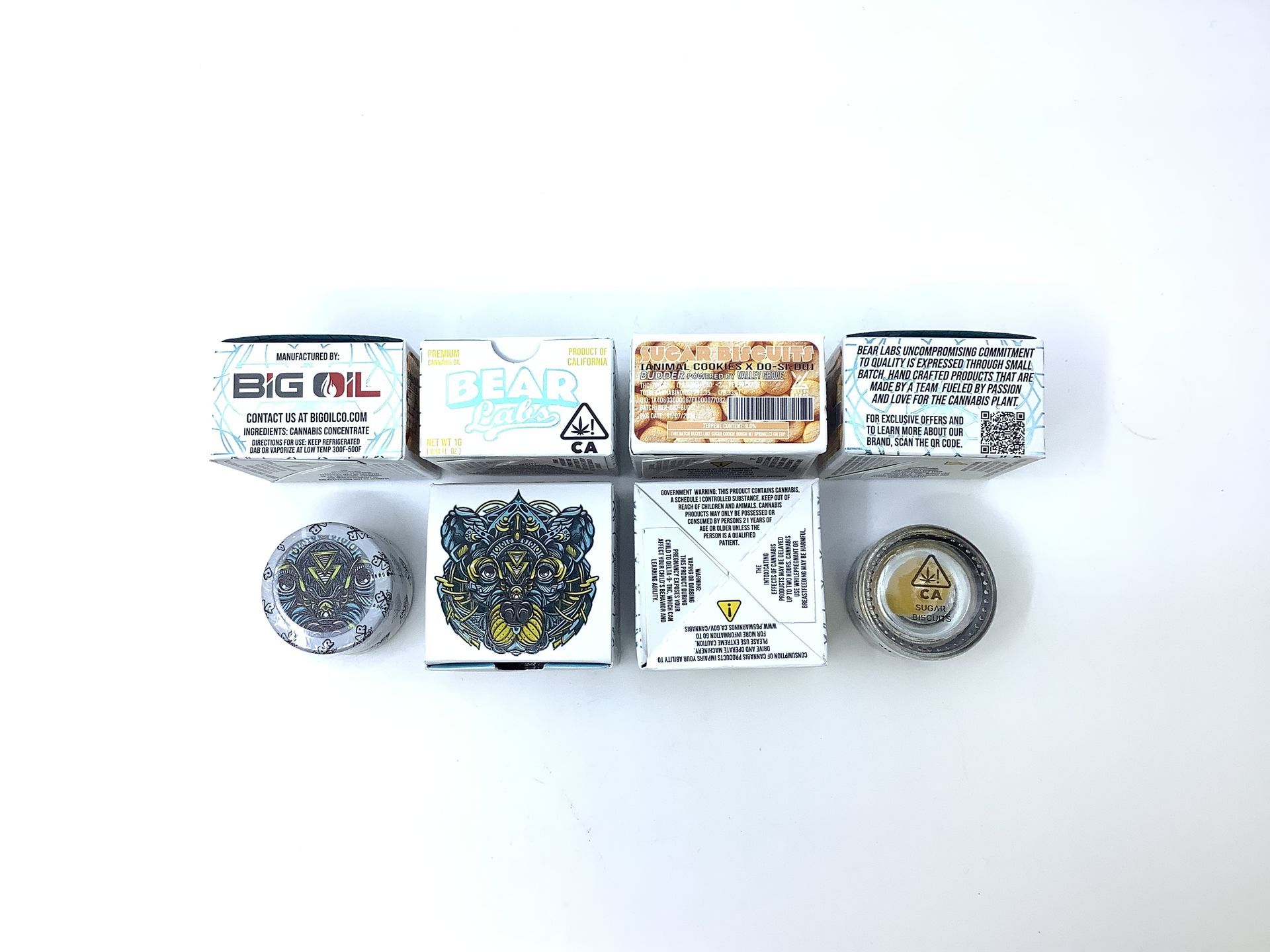 A box of bear labs next to a jar of Sugar Biscuits
