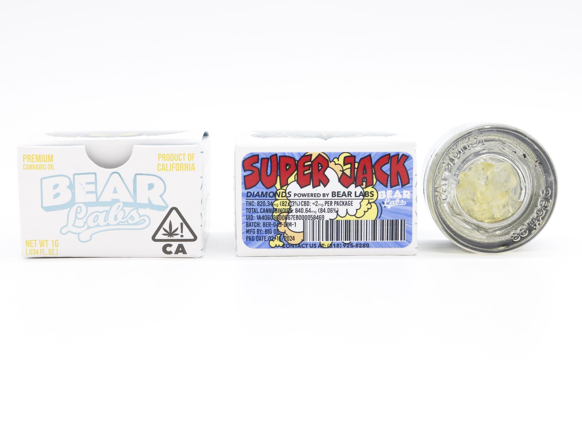 A box of bear labs next to a jar of Super Jack