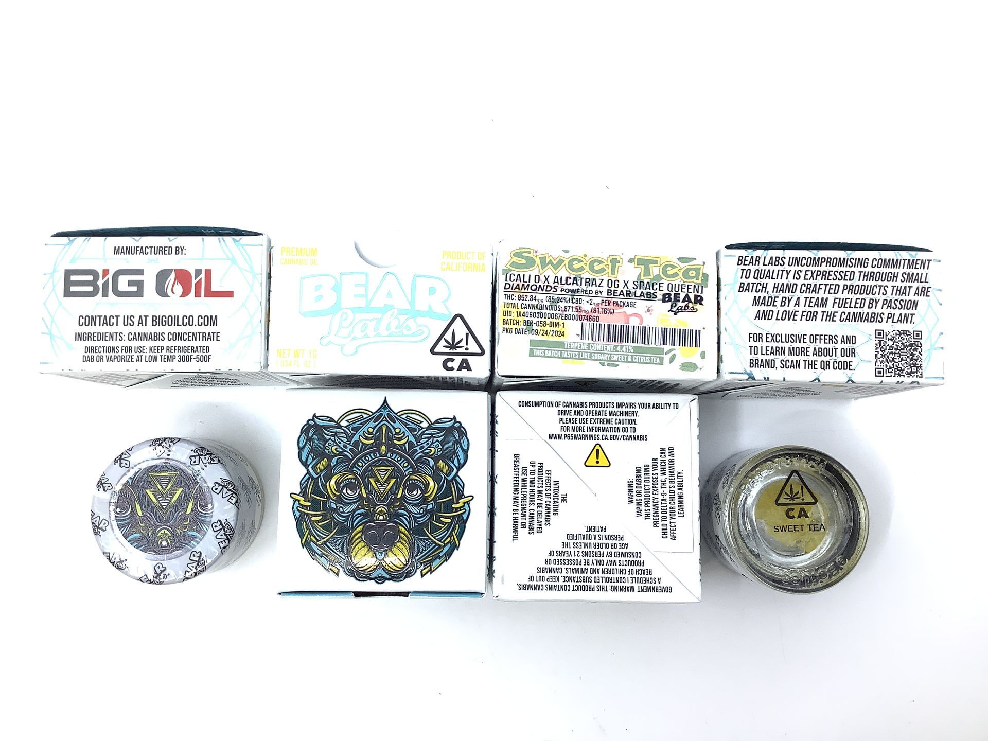 A box of bear labs next to a jar of Sweet Tea