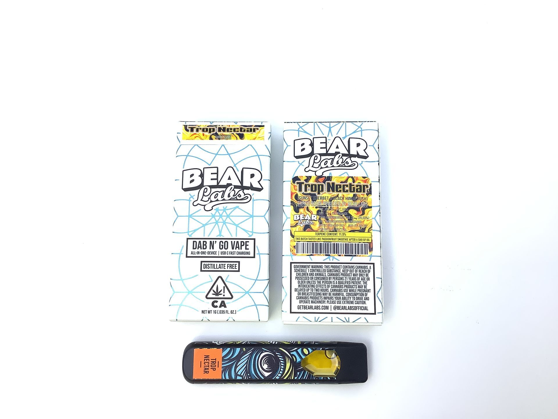 A box of bear labs next to a jar of Trop Nectar - Aio