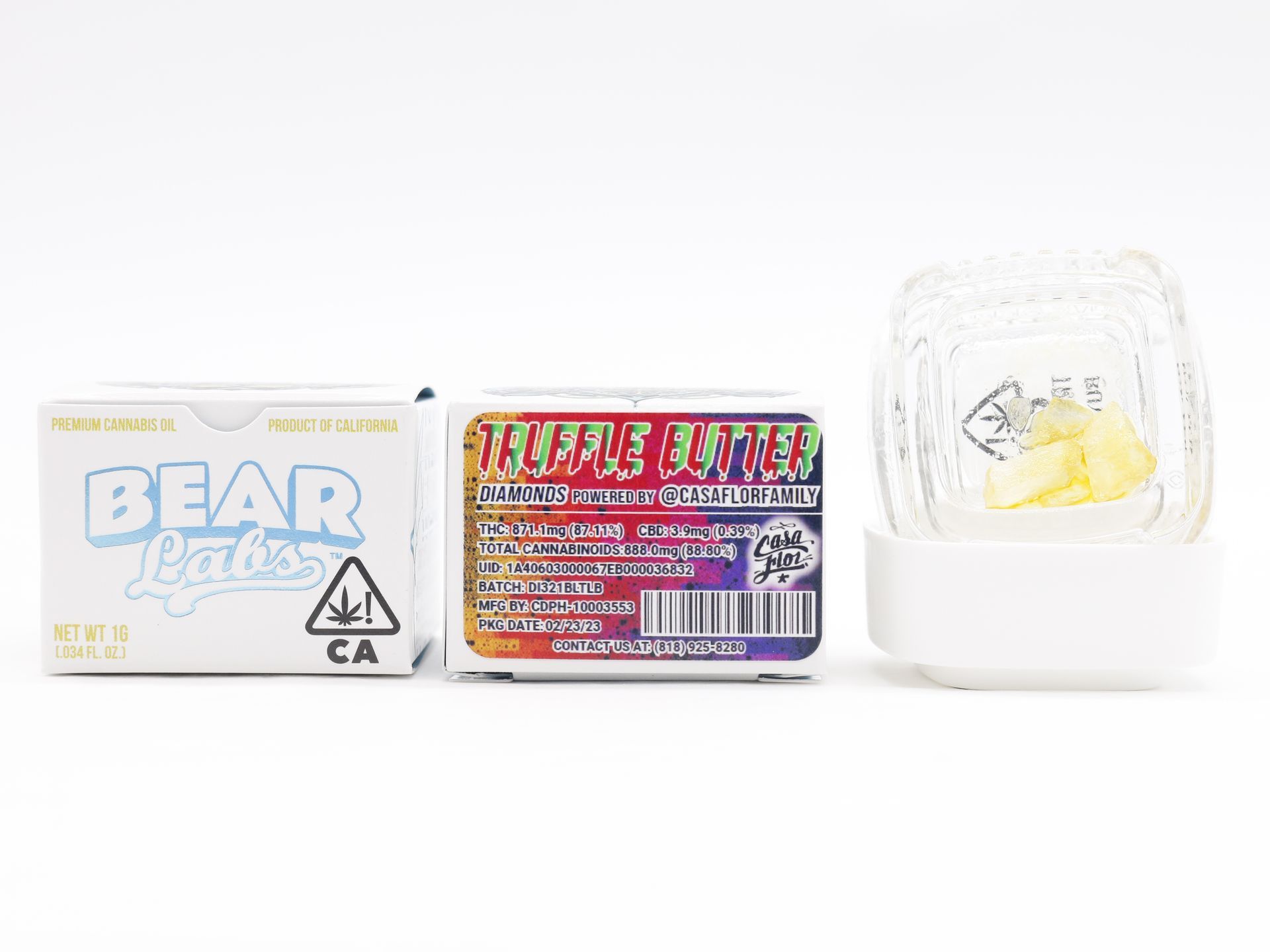 A box of gummy bears next to a jar of gummy bears.