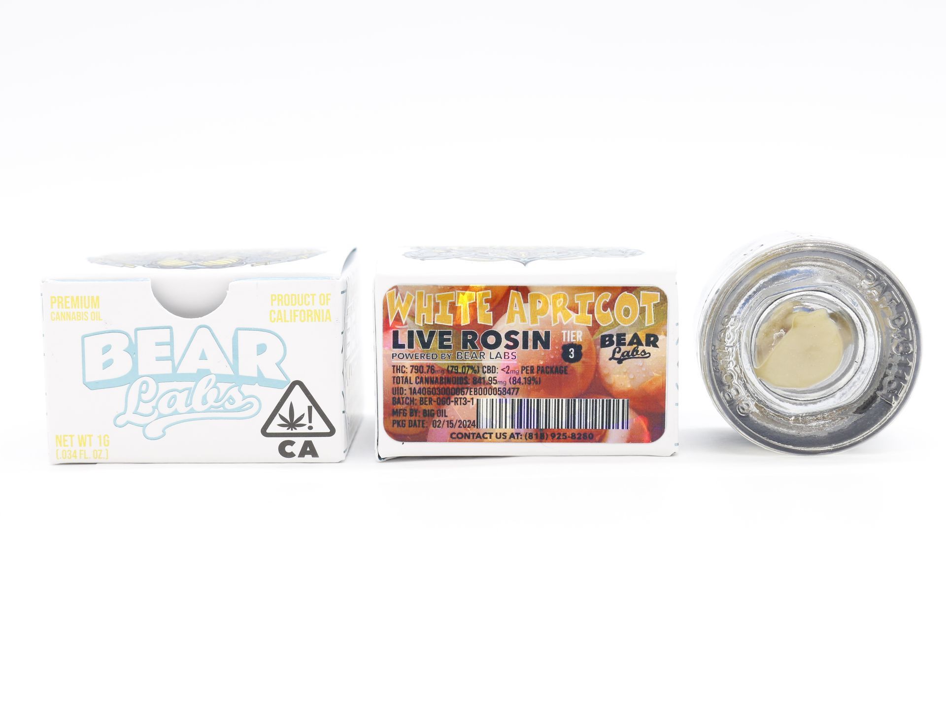 A box of bear labs next to a jar of White Apricot