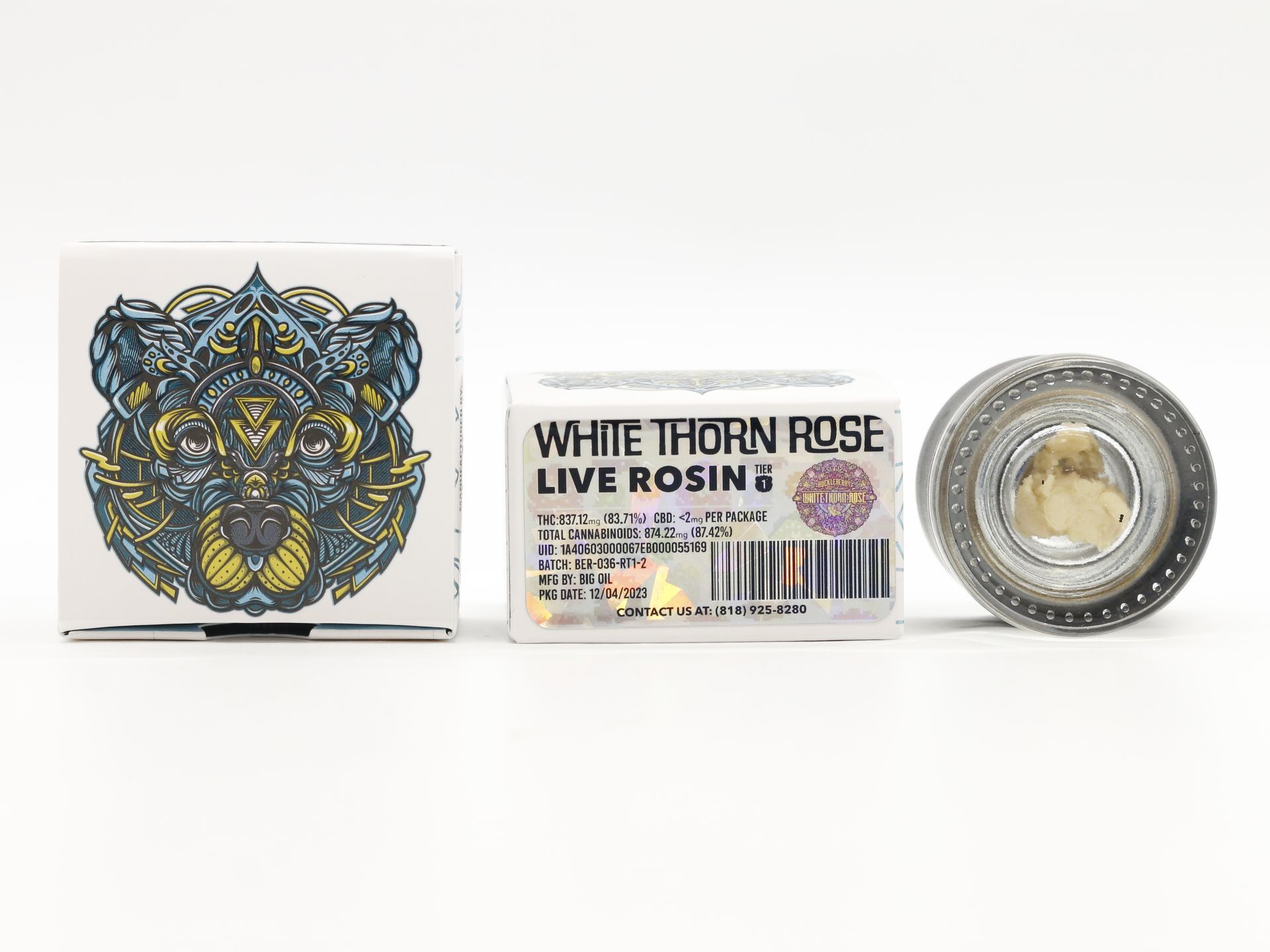 A box of bear labs next to a jar of White Thorn Rose