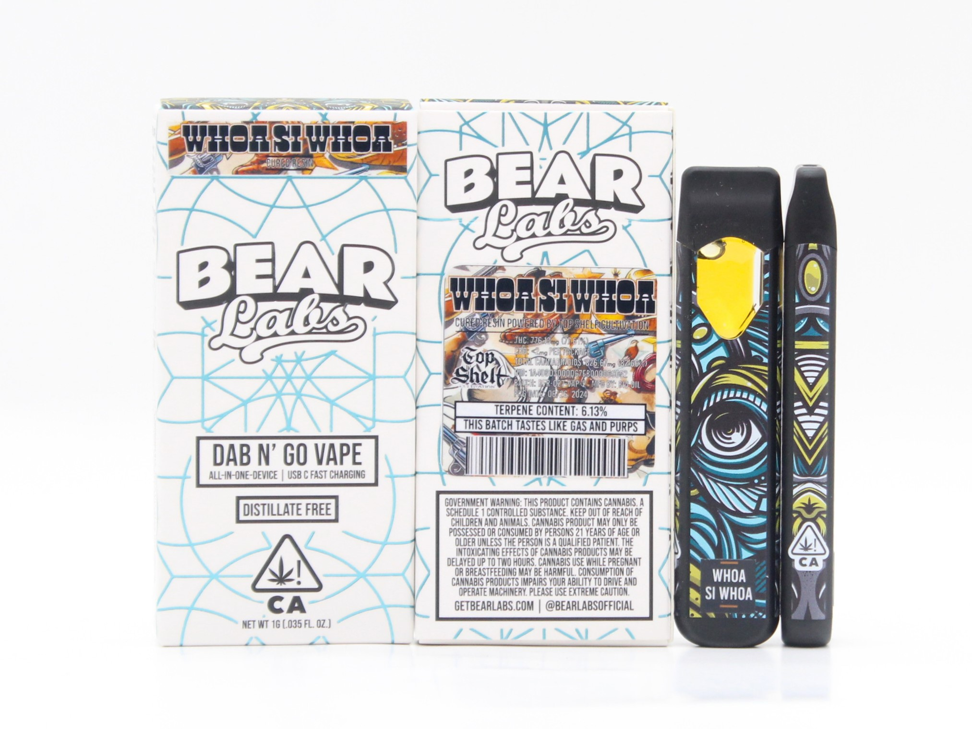 A box of bear labs next to a jar of Whoa Si Whoa