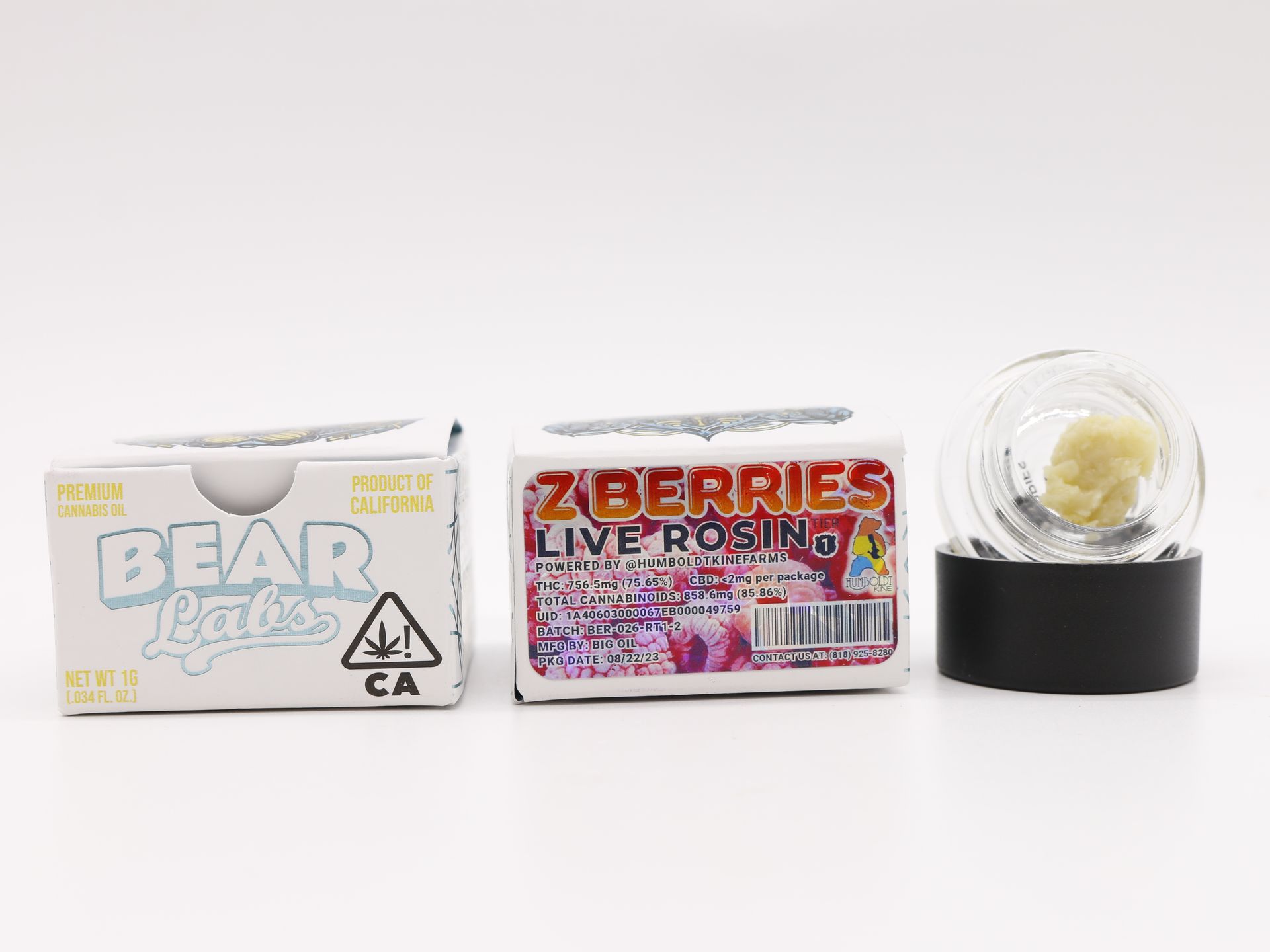 A box of bear labs next to a jar of Z Berries