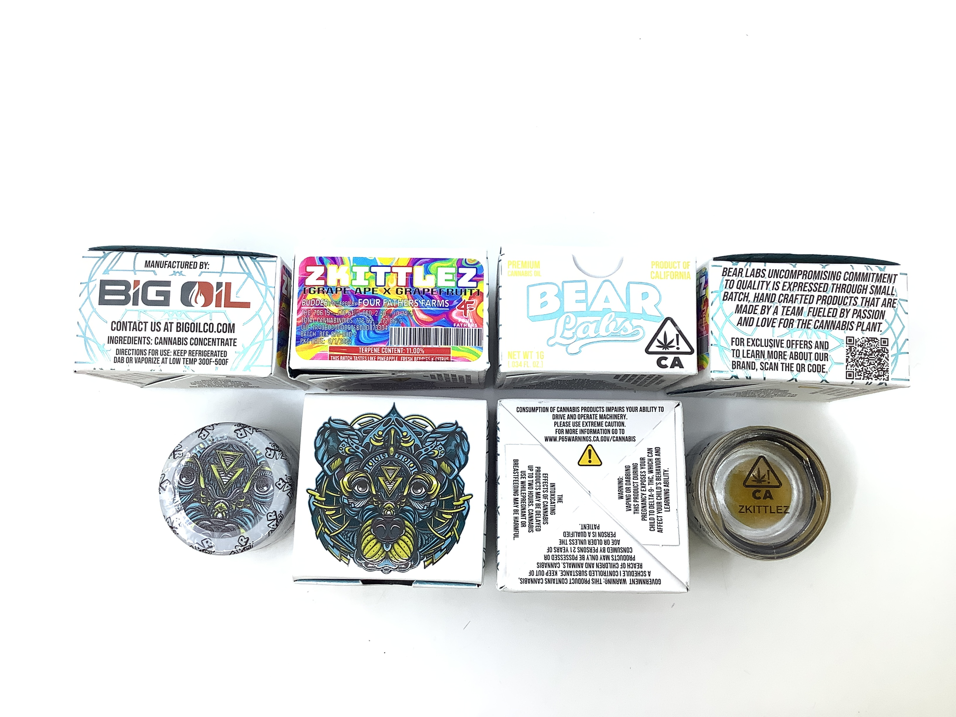 A box of bear labs next to a jar of Zkittlez