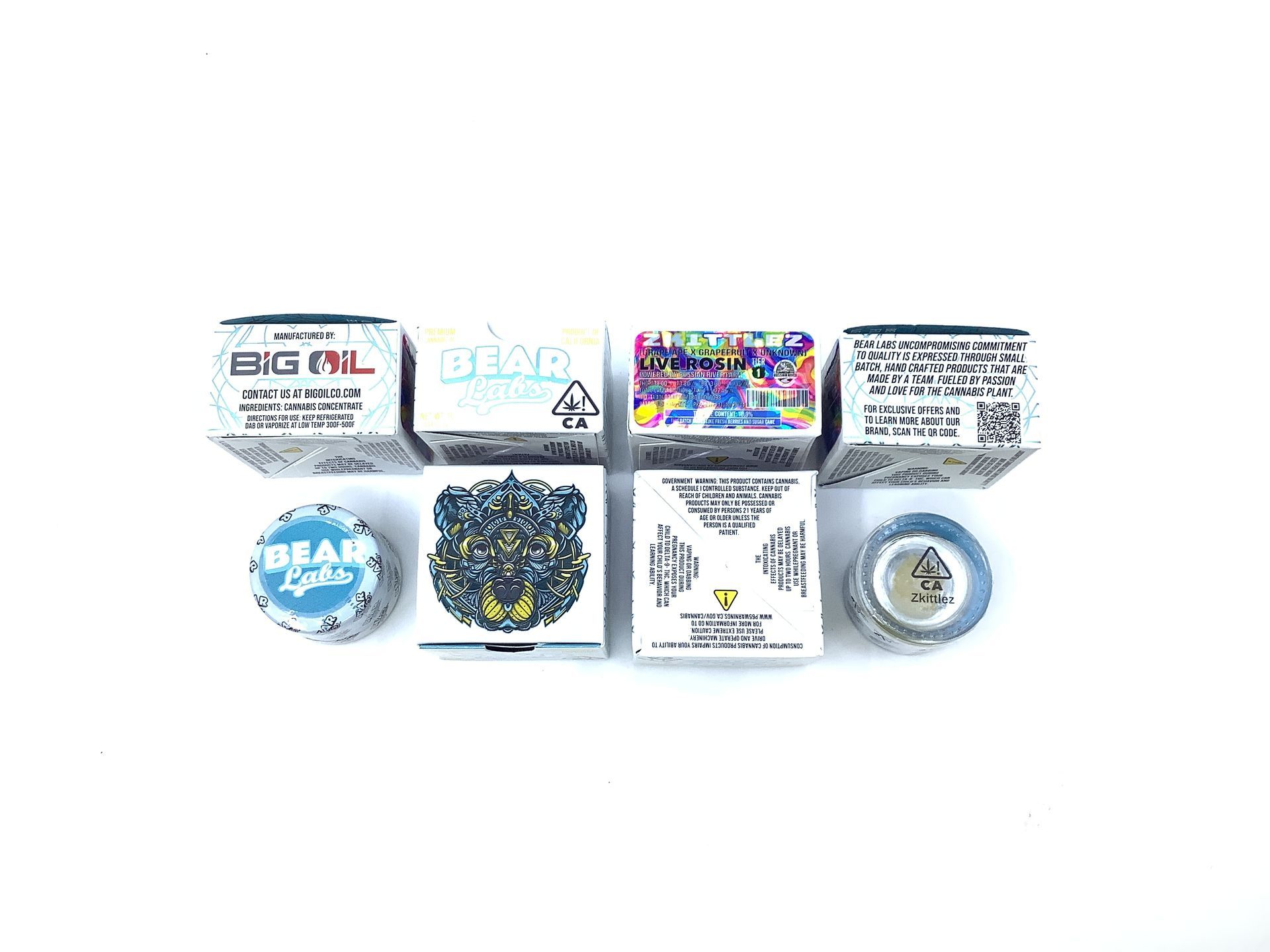 A box of bear labs next to a jar of Zkittlez