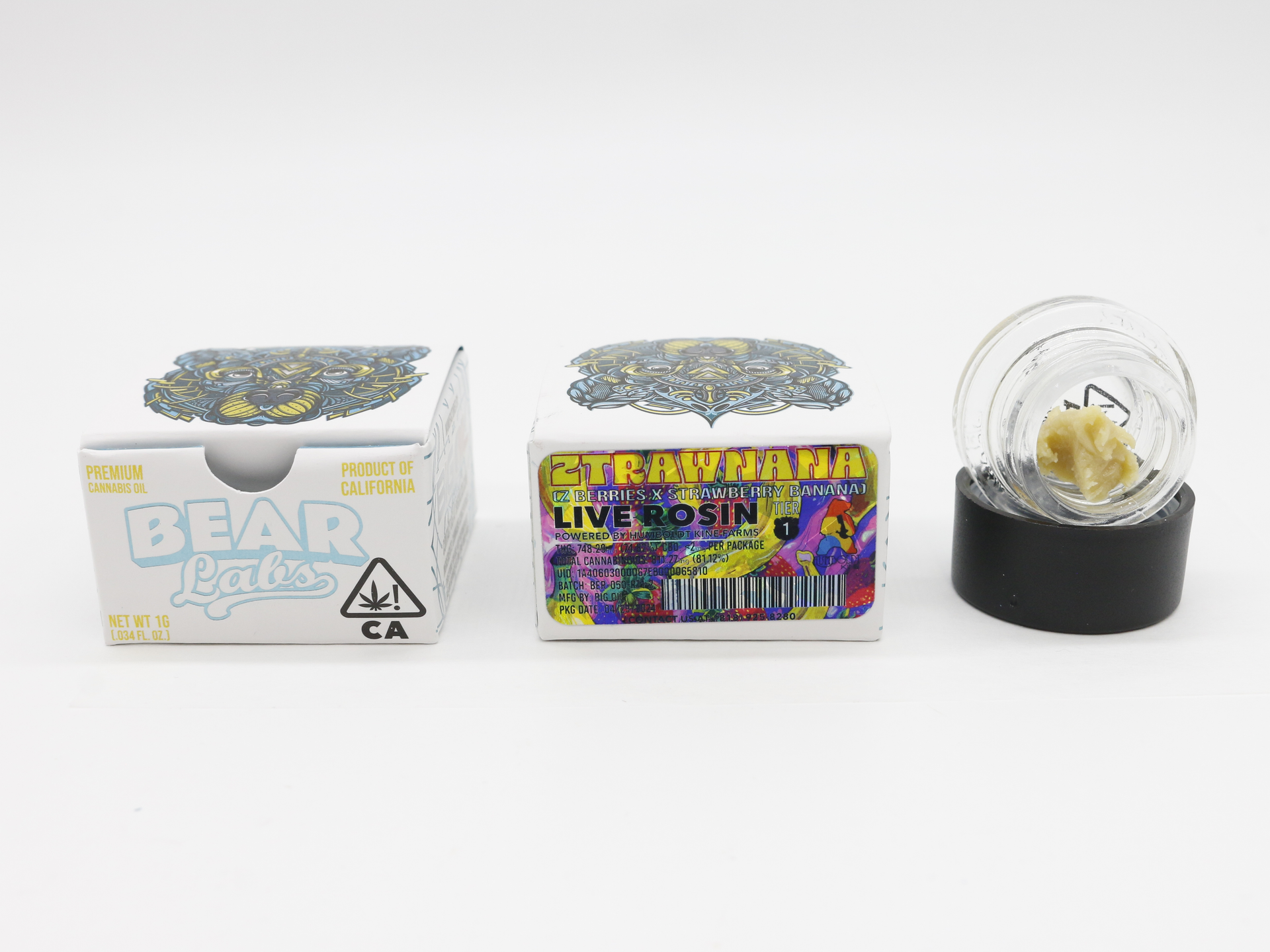 A box of bear labs next to a jar of Ztrawnana