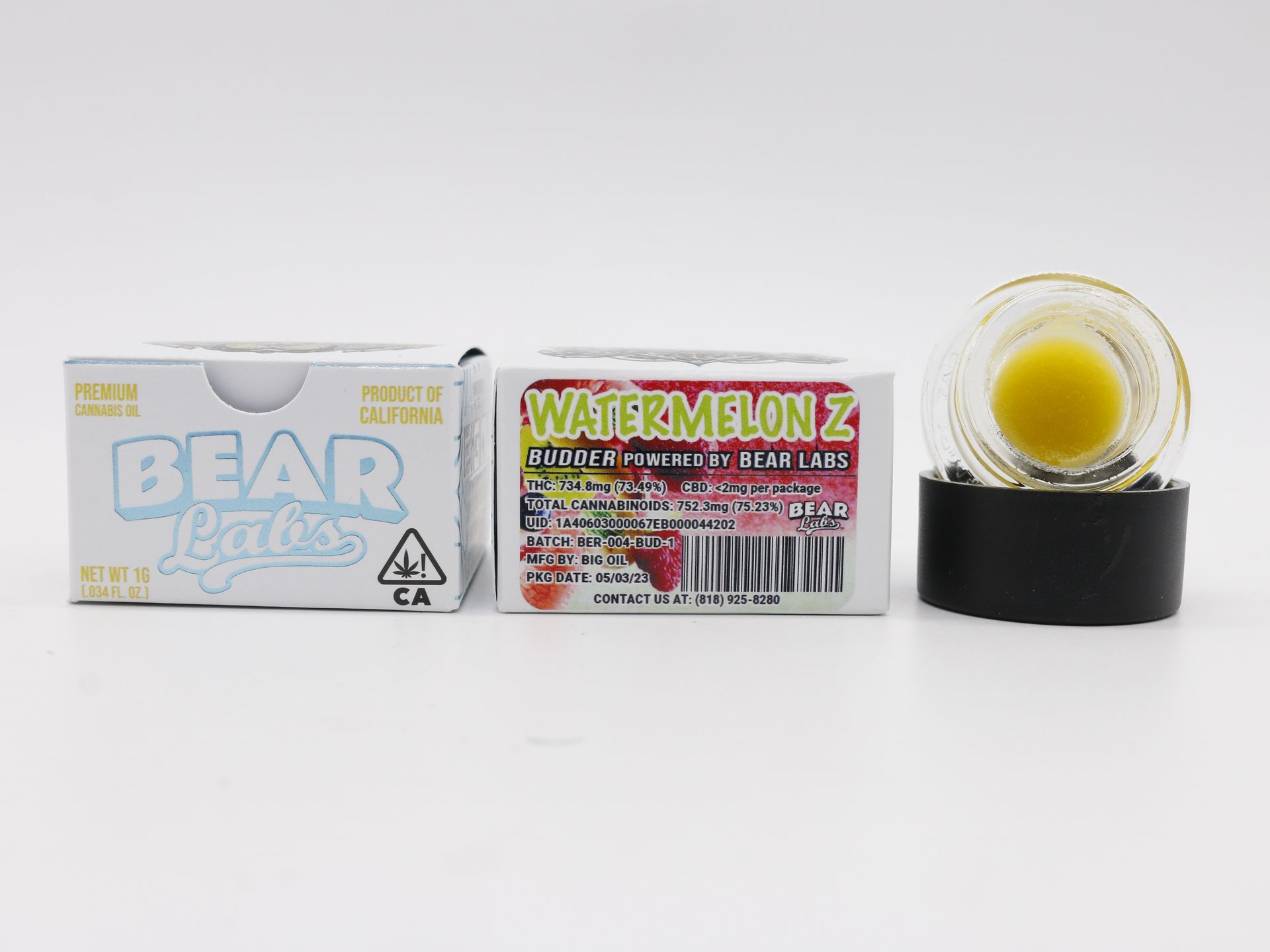 A box of bear labs watermelon z wax next to a jar of wax.