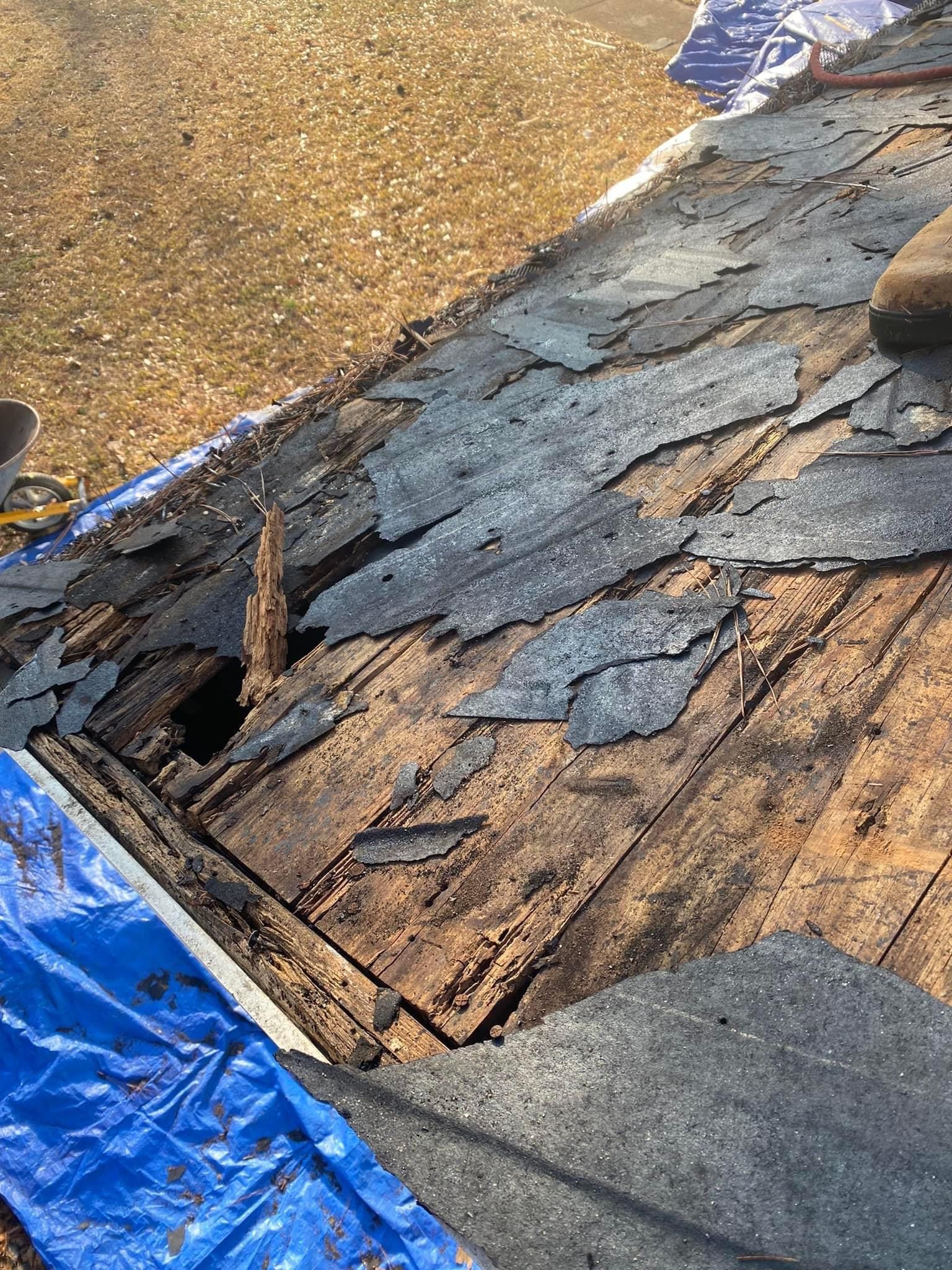 A close up of a roof with a hole in it.