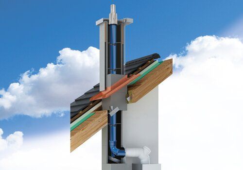 Eine Zeichnung eines Schornsteins auf dem Dach eines Hauses.