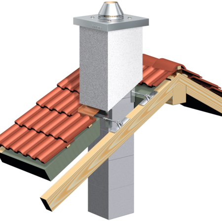 Eine Zeichnung eines Schornsteins auf einem Ziegeldach