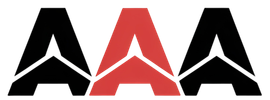 AAA logo, black A's flanking a red A, all with a central stylized triangle.
