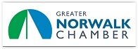 The logo for the greater norwalk chamber is blue and green.