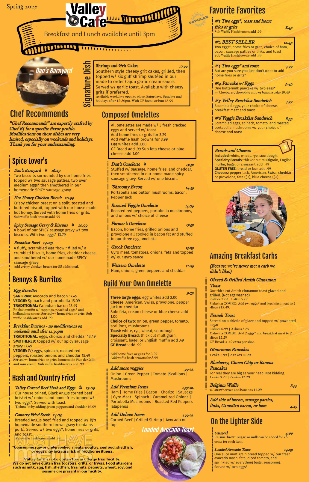 Valley Cafe Breakfast and Lunch Menu