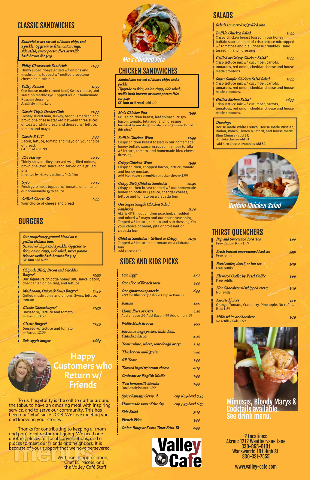 Valley Cafe Breakfast and Lunch Menu