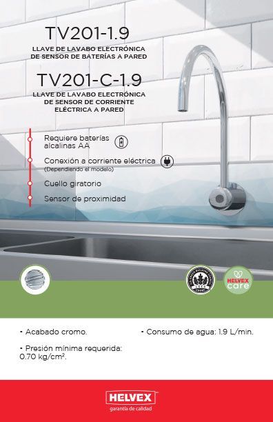 TV201-C-1.9 llave de lavabo electrónica de sensor de corriente eléctrica a pared