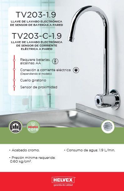 TV203-1.9 llave de lavabo electrónica de sensor de baterías a pared