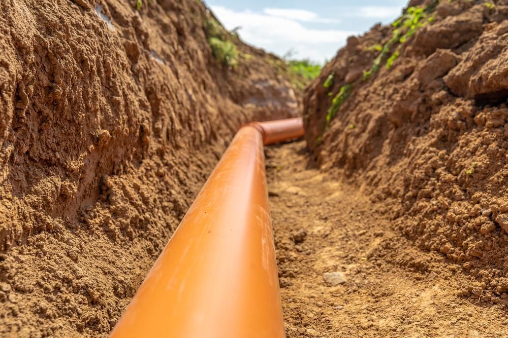 A Pipe is Being Installed in a Trench in the Dirt — Affordable Plumbing In Port Macquarie, NSW