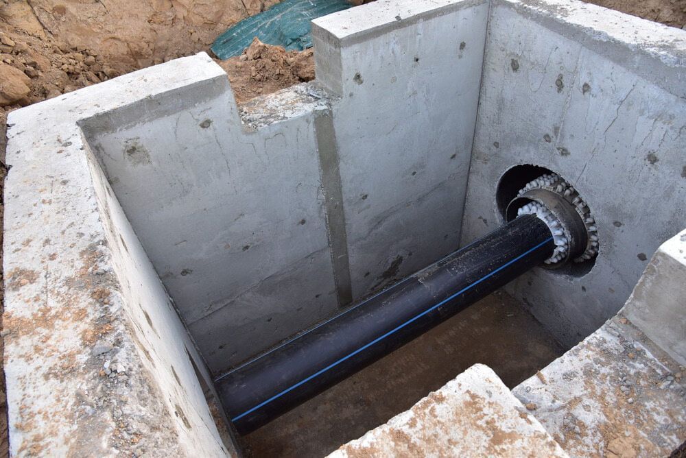 A Black Pipe is Coming Out of a Hole in a Concrete Wall — Affordable Plumbing In Wauchope, NSW