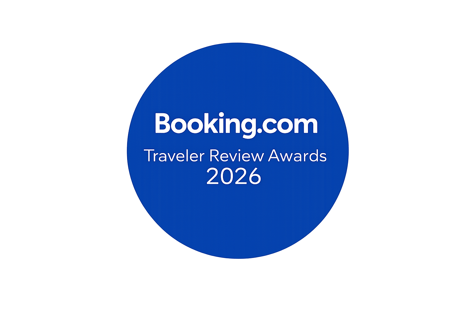 Blue circle logo for the Booking.com Traveler Review Awards 2026.
