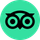 Tripadvisor logo, featuring a black, stylized owl icon centered on a circular, bright green background.
