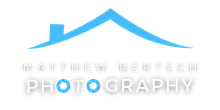 The logo for matthew bertsch photography is a blue house with a roof.
