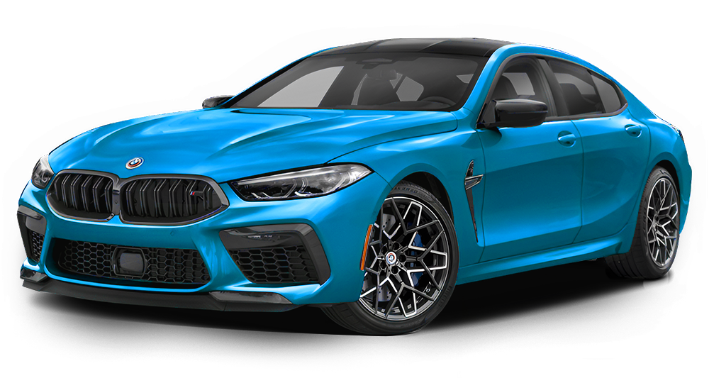 Blue BMW M8 Gran Coupe.