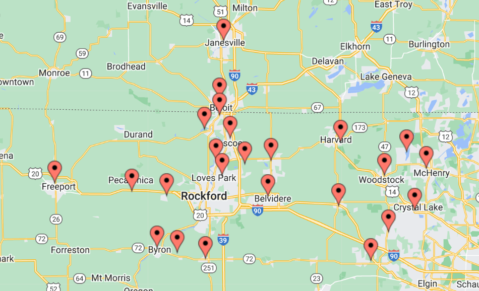 Map With Different Cities In Illinois | Machesney Park, IL | #1 Plumbing Co Inc