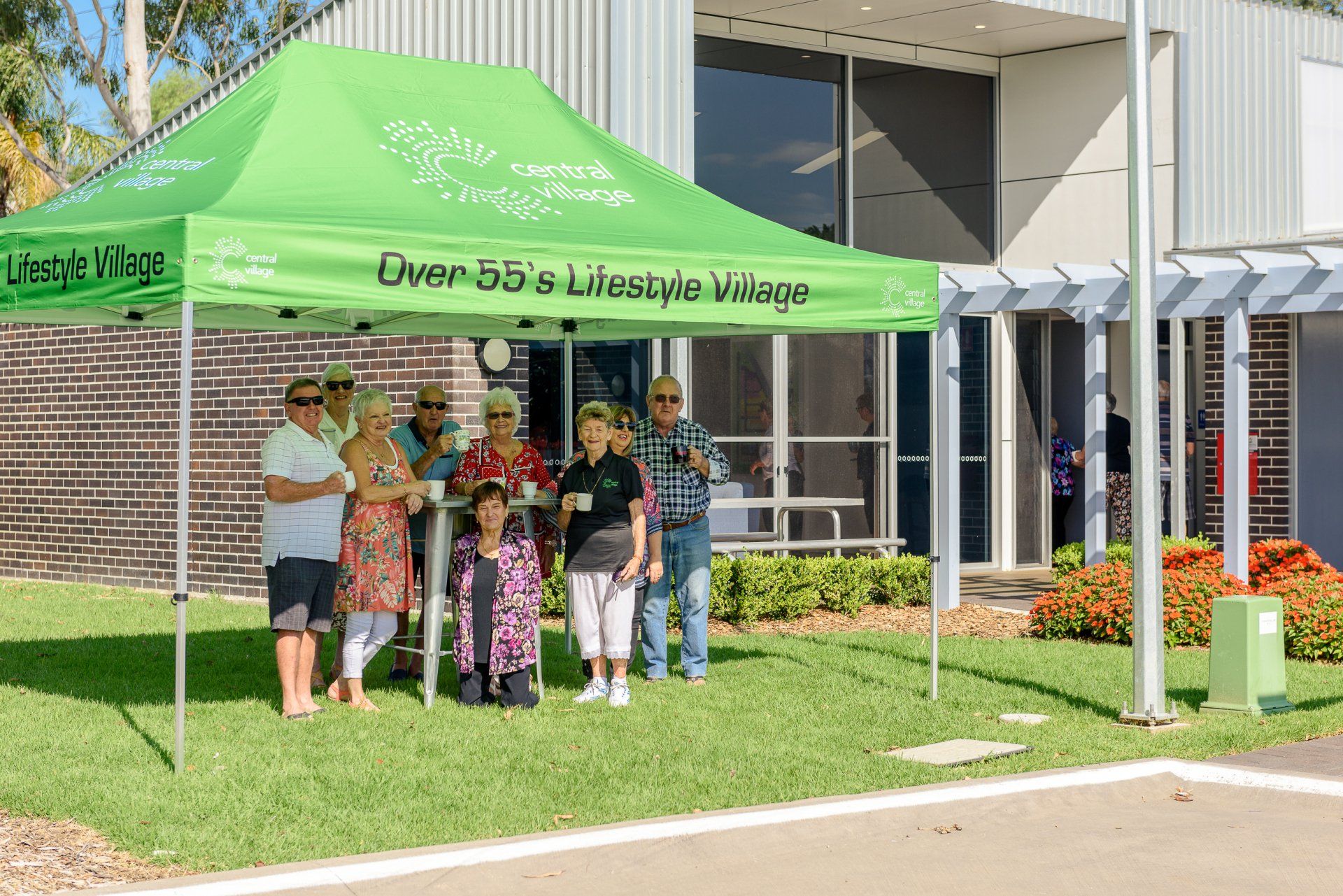 A group of people underneath a gazebo