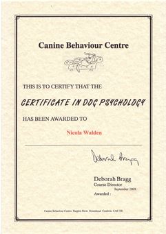 certificate in Canine Psychology from the UK Canine Behaviour Centre