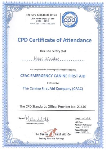 CPD Accredited Emergency Canine First Aider.