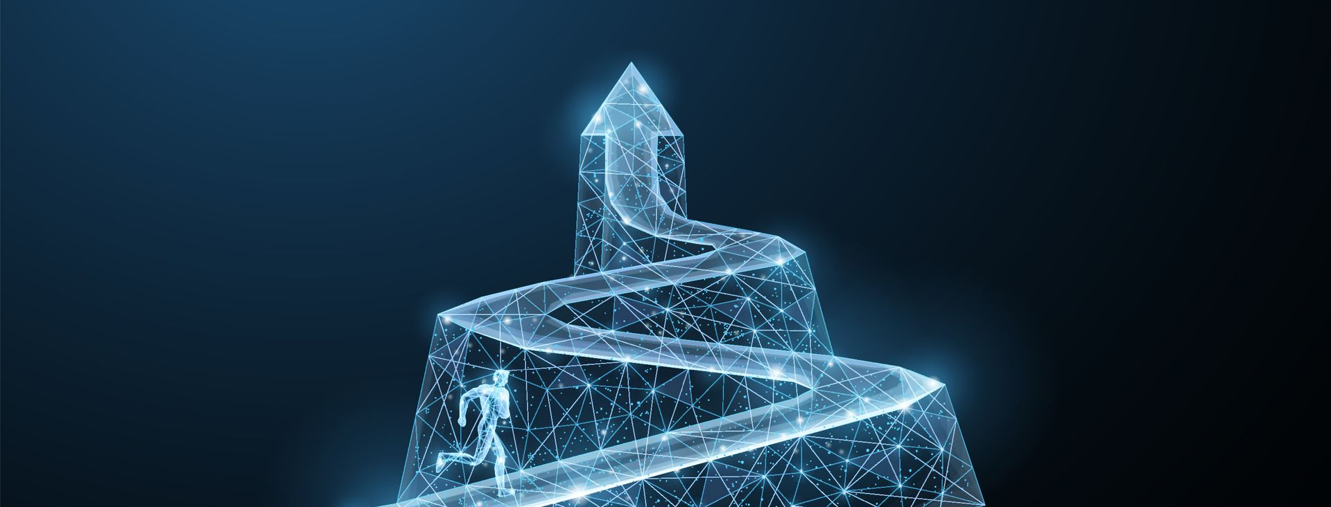 AI search visibility concept showing a glowing digital path leading upward 