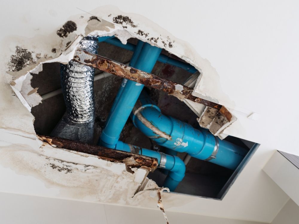 burst pipes in ceiling