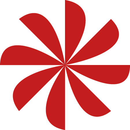 Eine rote Blume ist in zwei Hälften geteilt, auf einem weissen Hintergrund