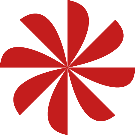 Eine rote Blume ist in zwei Hälften geteilt, auf einem weissen Hintergrund