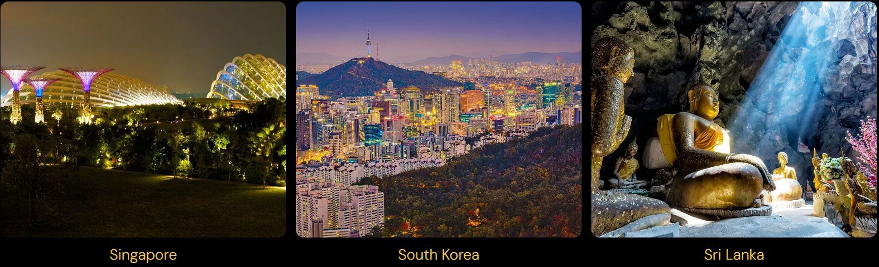 Night view of illuminated structures in Singapore, cityscape with tower in South Korea