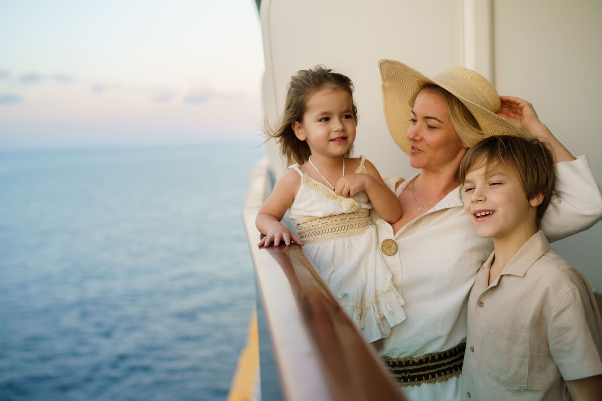 Carefree family having fun on cruise ship during vacation.