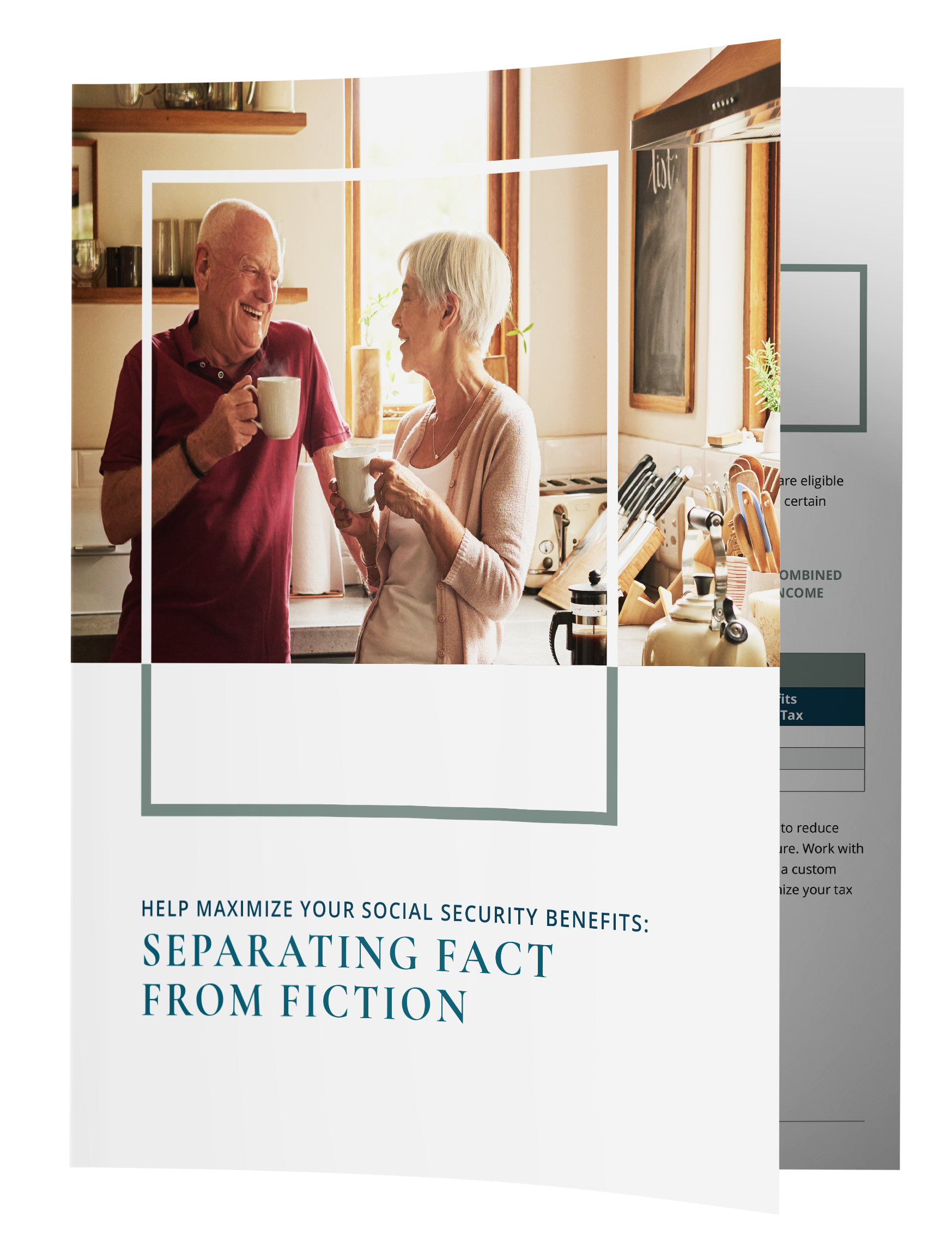 Brochure with photo of a couple in a kitchen. Text: Separating Fact from Fiction.