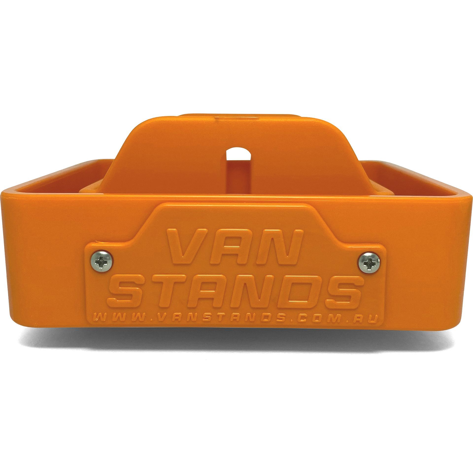 A Sunset Orange Van Stand with aSunset Orange nameplate