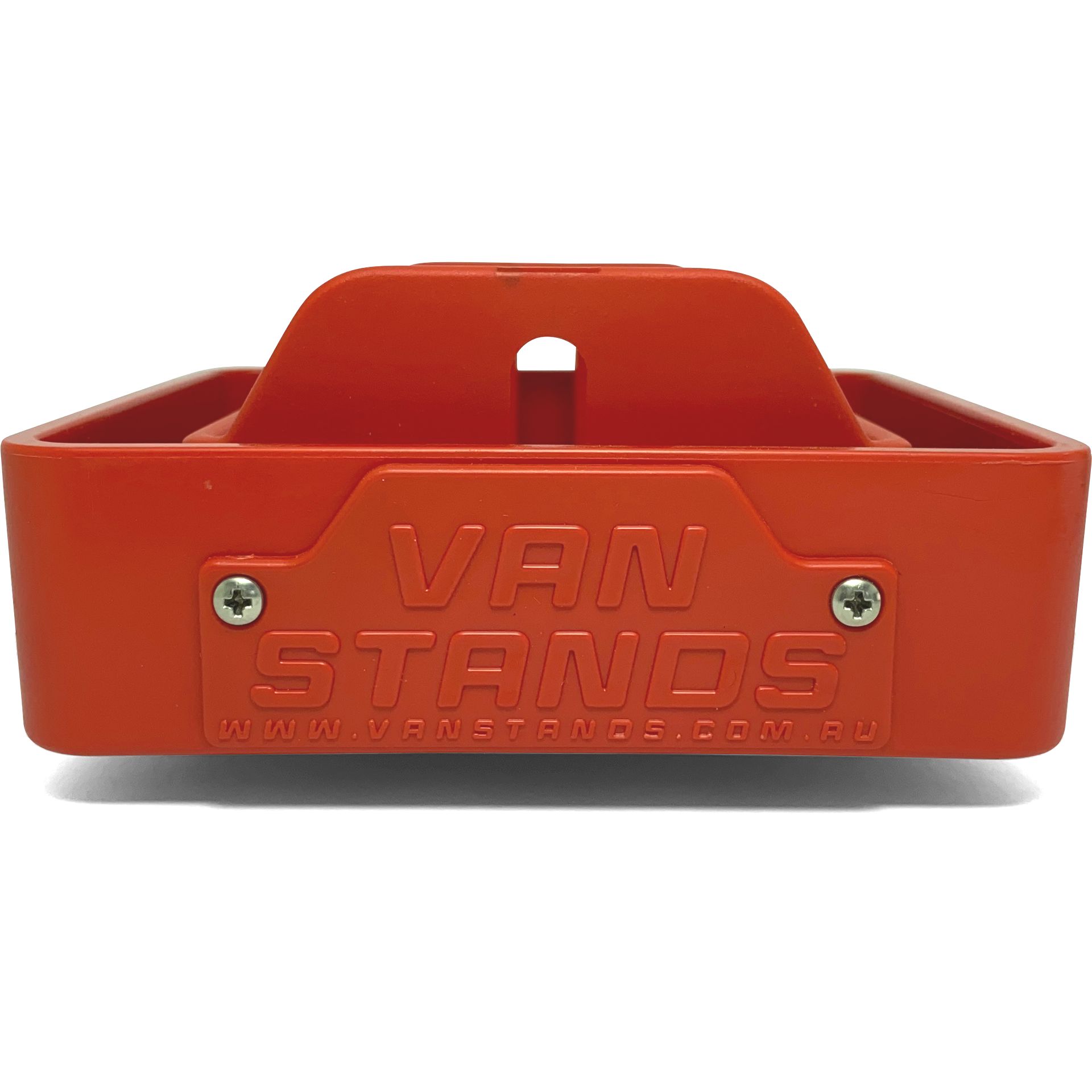 A Dust Red Van Stand with a Dust Red nameplate